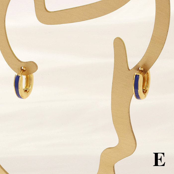 1 Pair Simple Style Circle Enamel Plating Copper 18K Gold Plated Hoop Earrings