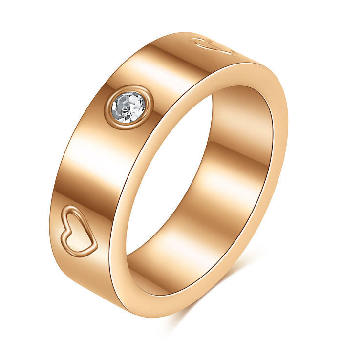 Simple Style Round Stainless Steel Plating Inlay Artificial Gemstones 18K Gold Plated Rings