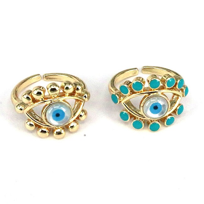 Hip-Hop Vintage Style Simple Style Eye Copper Hollow Out Inlay Shell Gold Plated Open Ring