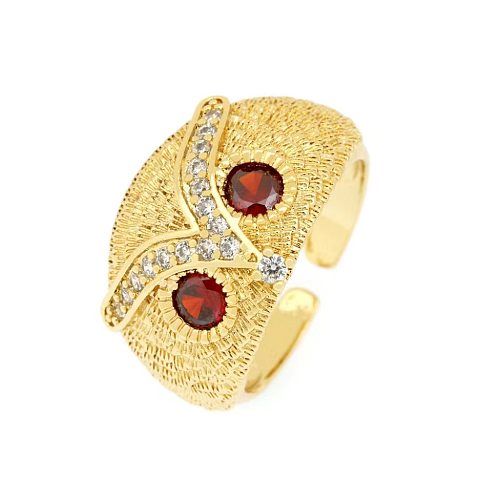 IG Style Owl Copper Plating Inlay Zircon 18K Gold Plated Open Rings