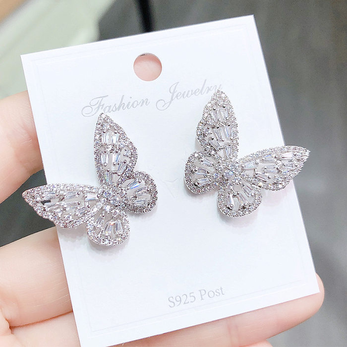 Elegante Schmetterlings-Ohrstecker aus Kupfer mit Zirkon-Kupfer-Ohrringen, 1 Paar