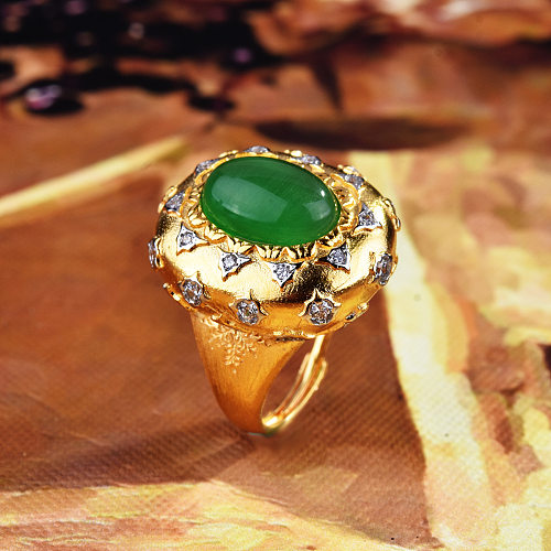 Retro Oval Kupfer Inlay Künstliche Edelsteine ​​Opal Offener Ring 1 Stück