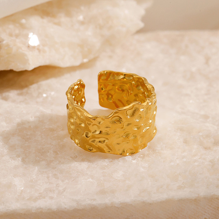 Atacado estilo vintage irregular cor sólida chapeamento de aço inoxidável 18K anéis abertos banhados a ouro