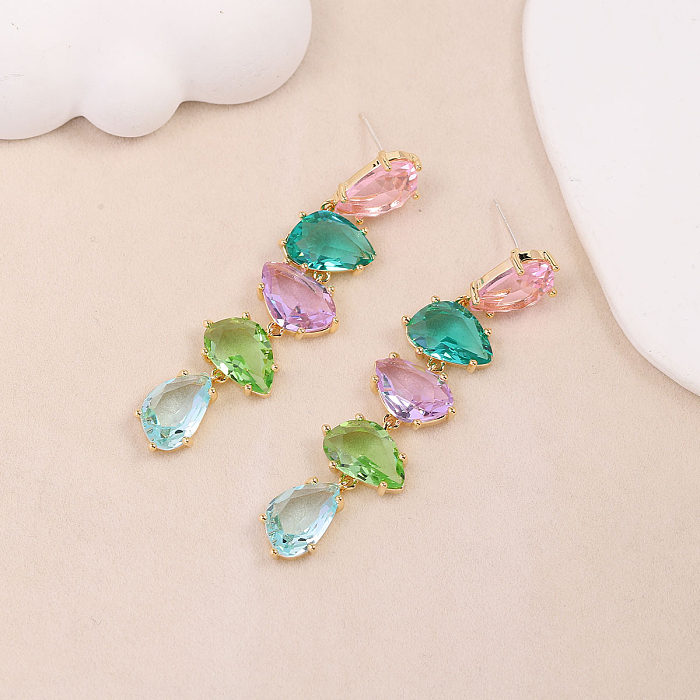 1 Pair Elegant Water Droplets Inlay Copper Zircon Drop Earrings