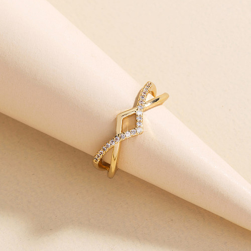 1 peça de anel aberto de zircão com incrustações de cobre cruzado da moda