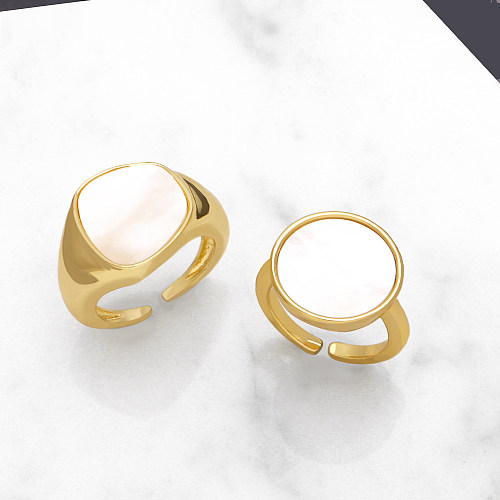 IG-Stil, einfacher Stil, geometrische Kupferbeschichtung, Inlay-Muschel, 18 Karat vergoldete offene Ringe