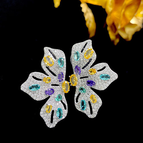 1 Pair Exaggerated Butterfly Inlay Copper Zircon Earrings