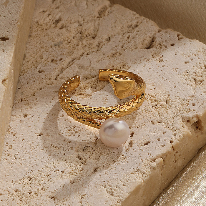 Cool Style Snake Copper Plating Inlay Pearl 18K Gold Plated Open Rings