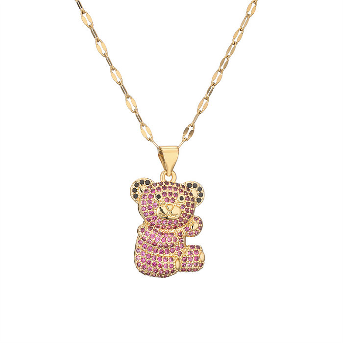Collier pendentif plaqué or en Zircon avec incrustation de cuivre et ours de Style Simple de Style IG
