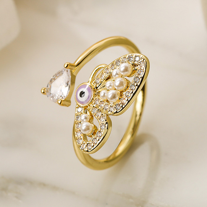 1 Piece Fashion Butterfly Copper Plating Inlay Pearl Zircon Open Ring