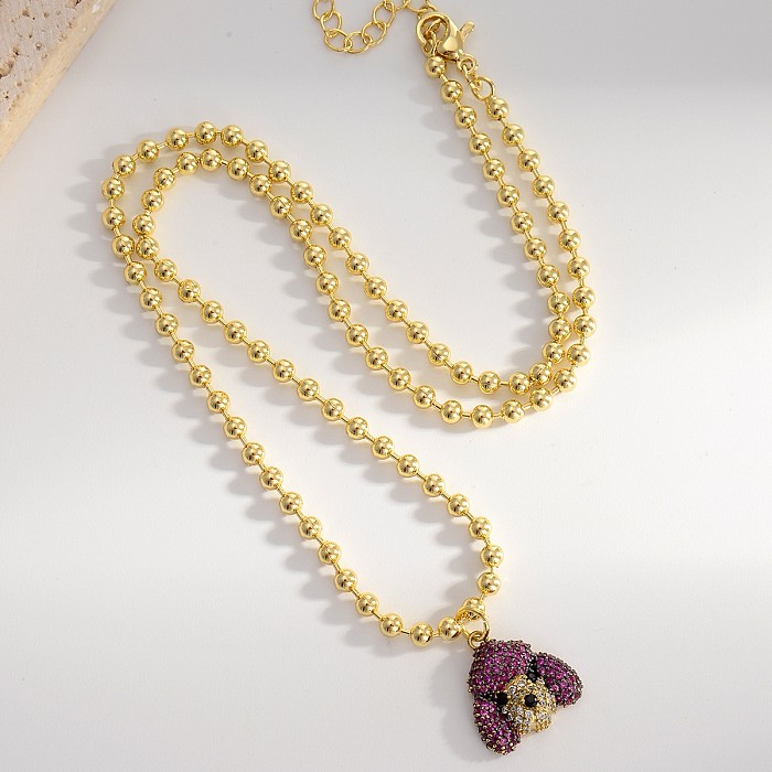 Cute Streetwear Dog Copper Gold Plated Zircon Pendant Necklace In Bulk