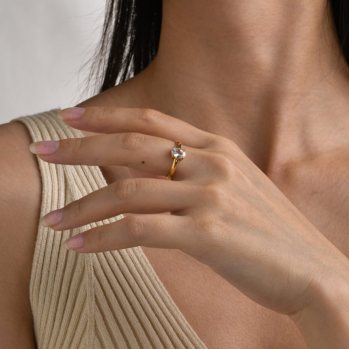 Anillos abiertos del anillo del Zircon plateado oro del acero inoxidable 18K del color sólido del estilo simple del estilo de IG a granel