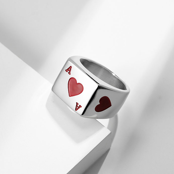 Fashion Red Black Heart Playing Card Titanium Steel Ring