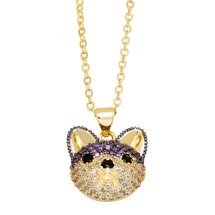 Cute Fashion Simple Style Dog Copper Plating Inlay Zircon 18K Gold Plated Necklace