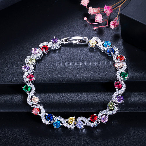 Cute Hip-Hop Sweet Waves Copper Plating Inlay Artificial Gemstones Gold Plated Silver Plated Bracelets