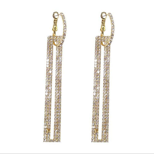 1 par de lujosos pendientes rectangulares con incrustaciones de cobre y diamantes de imitación
