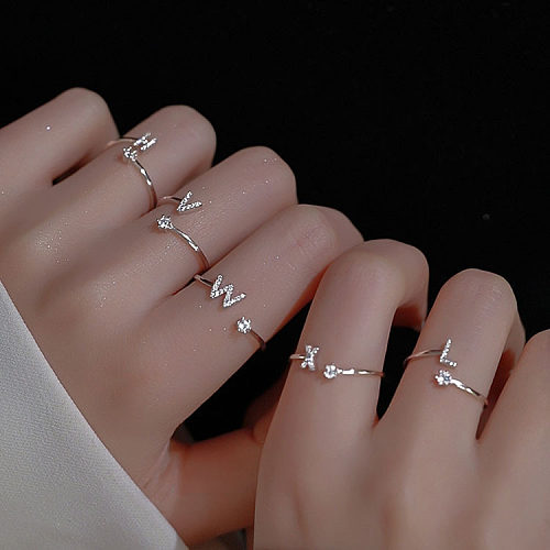 IG Style Simple Style Letter Copper Plating Inlay Zircon Open Ring