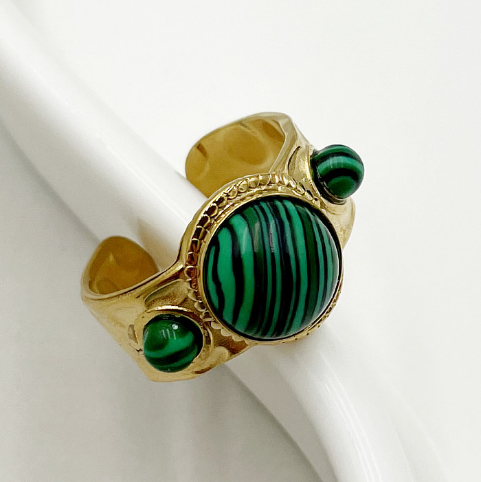 Retro Round Stainless Steel Gold Plated Turquoise Open Ring In Bulk