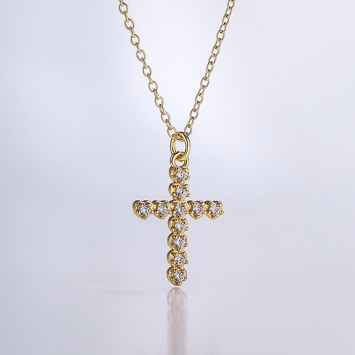 Fashion Cross Copper Gold Plated Zircon Pendant Necklace 1 Piece