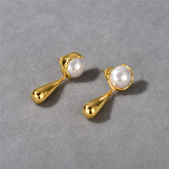 1 Pair Simple Style Geometric Solid Color Plating Copper 18K Gold Plated Drop Earrings