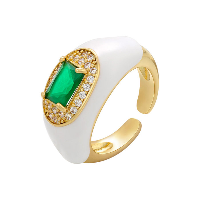 Joyería al por mayor del anillo de cobre ajustable esmeralda color aceite del descenso de la moda