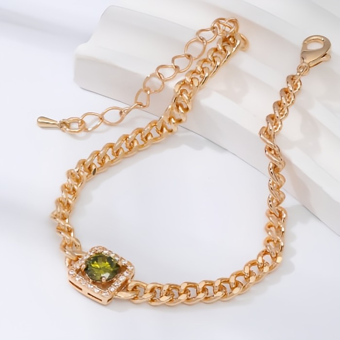 Bracelets en Zircon avec incrustation de chaîne en cuivre plaqué de gouttelettes d'eau rondes et carrées artistiques de Style Simple rétro