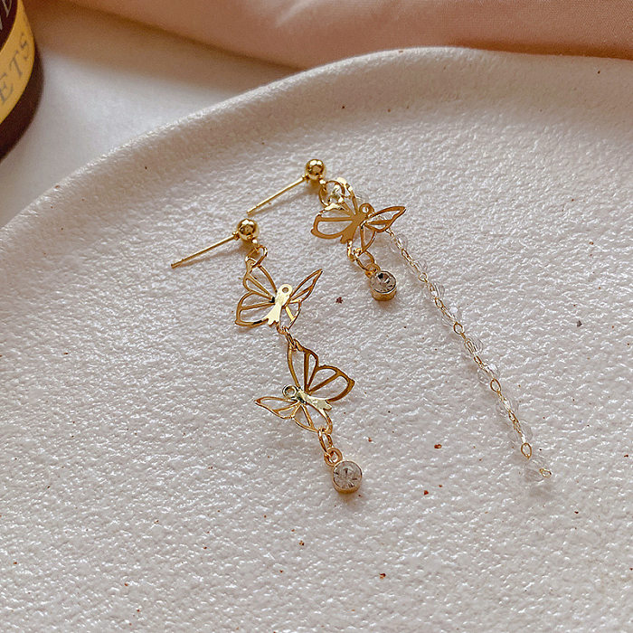 Sweet Tassel Flower Butterfly Imitation Pearl Shell Copper Inlay Artificial Gemstones Earrings 1 Pair