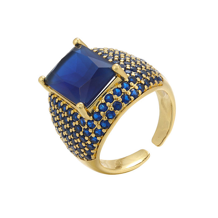 Vintage Colorful Square Diamond Micro-inlaid Zircon Opening Adjustable Ring Wholesale jewelry