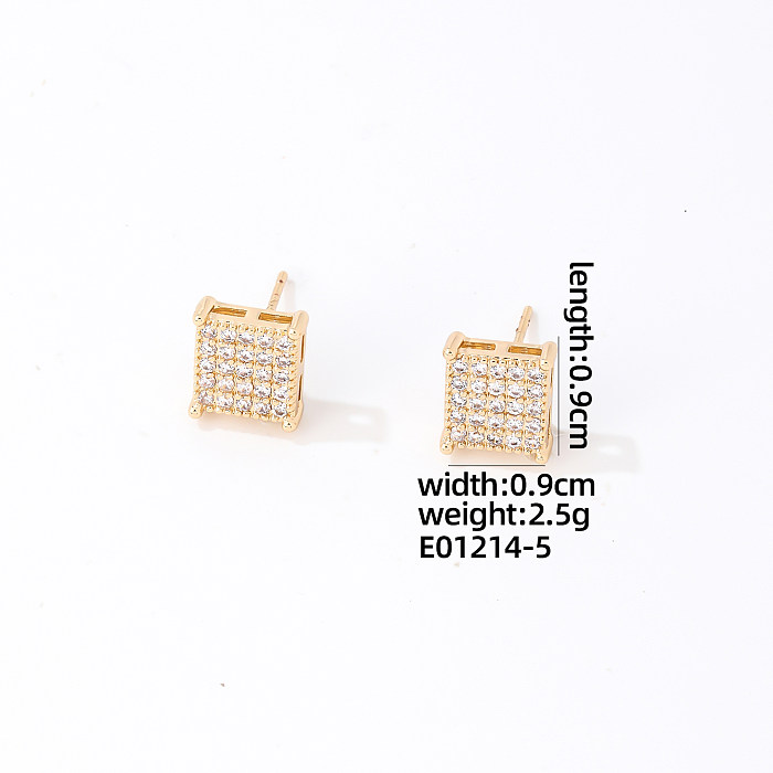 1 Pair Hip-Hop Cool Style Shiny Square Plating Inlay Copper Zircon Ear Studs