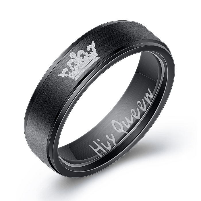 Simple Style Letter Crown Pattern Titanium Steel Couple Ring