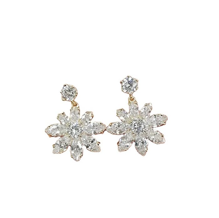 1 Pair Classic Style Flower Plating Inlay Brass Zircon Gold Plated Drop Earrings