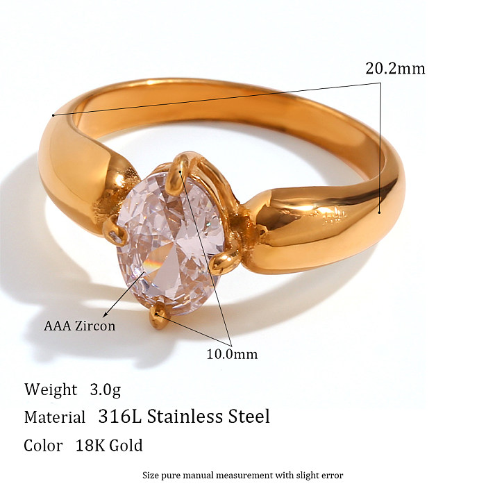 1 Piece Artistic Oval Stainless Steel Plating Inlay Natural Stone Zircon Rings