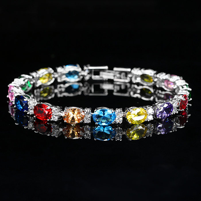 IG Style Modern Style Colorful Copper Plating Inlay Artificial Gemstones 14K Gold Plated Rhodium Plated Bracelets
