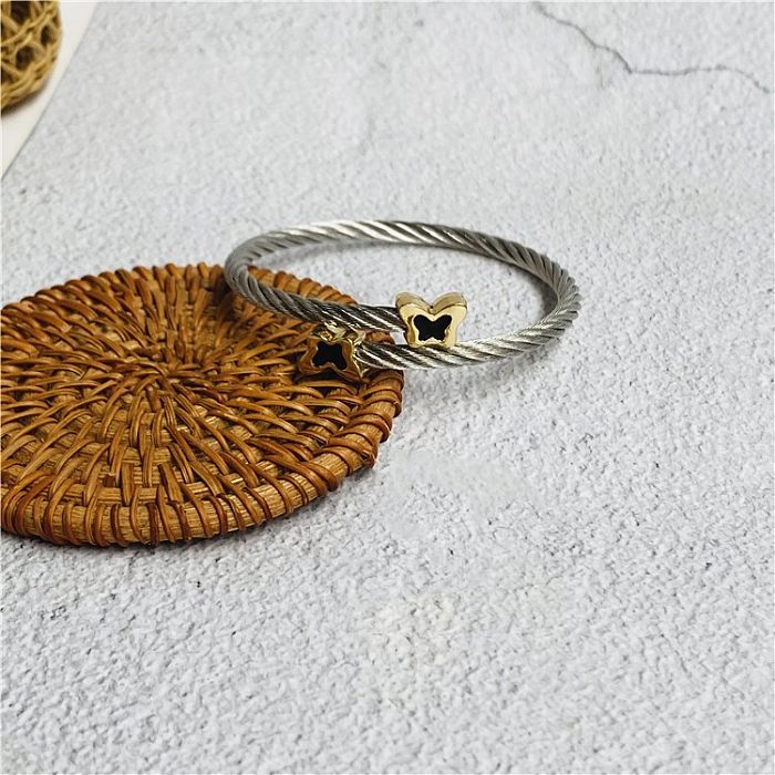 Bracelets unisexes en acier inoxydable et émail, Style rétro classique, papillon, anneaux