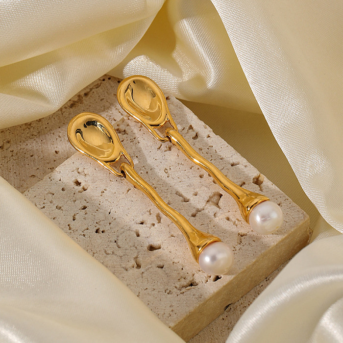 1 Paar schlichte, einfarbige, plattierte Ohrhänger mit Kupferperle und 18 Karat vergoldetem Ohrhänger