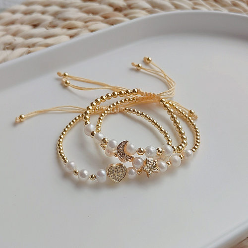 Bracelets à tricoter en cuivre avec perles en forme de cœur et de lune, 1 pièce