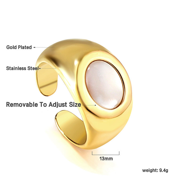 Collar de pendientes y pulseras chapado en oro con incrustaciones de concha de acero inoxidable ovalado elegante
