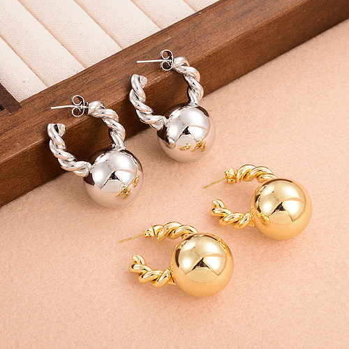 1 paire de boucles d'oreilles rondes en cuivre plaqué or blanc 18 carats, style simple, style IG