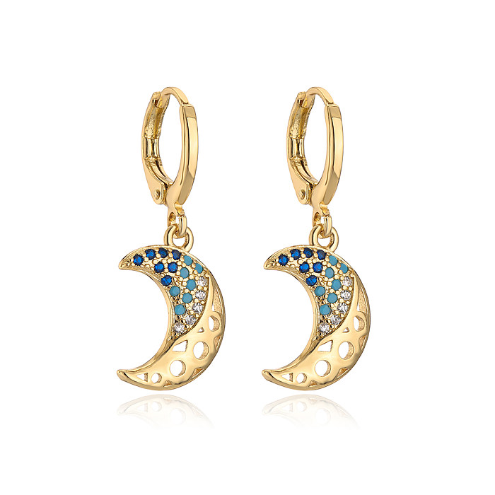 Fashion Moon Owl Crown Copper Drop Earrings Inlay Zircon Copper Earrings
