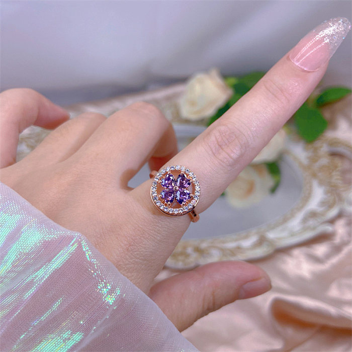 Rotating Moving Ring Flower Zircon Super Flash Ring Opening Color Retention Niche Design Fashion Hand Accessories Female Fashion