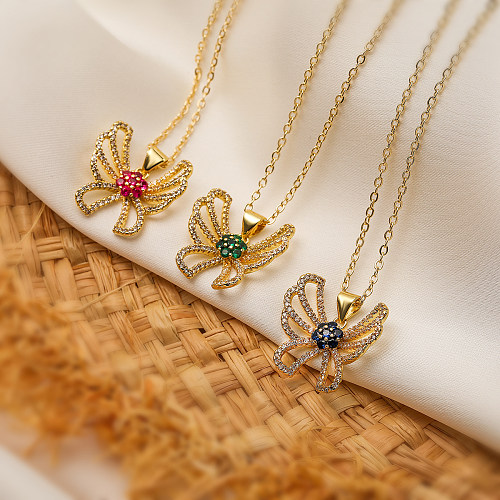 Simple Style Commute Butterfly Copper Plating Inlay Zircon 18K Gold Plated Pendant Necklace