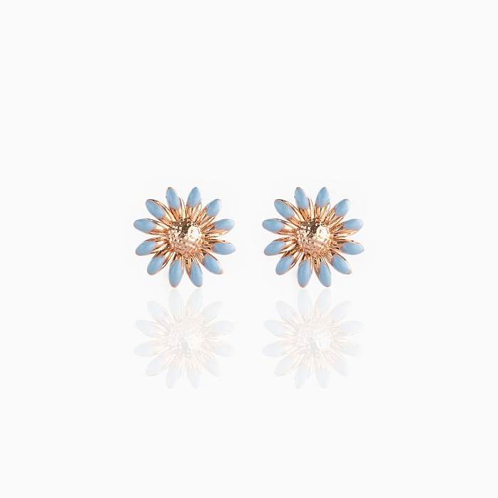 Simple Style Flower Brass Ear Studs Plating Copper Earrings