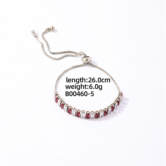 Vintage Style Simple Style Shiny Round Square Copper Plating Inlay Zircon White Gold Plated Bracelets