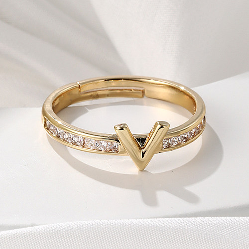 Simple Style Classic Style V Shape Cross Copper Inlay Zircon Open Rings