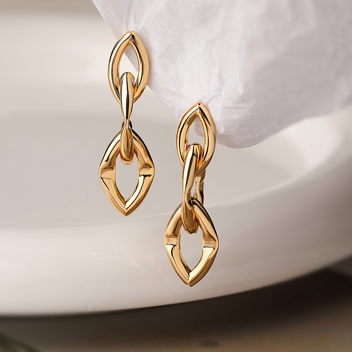 1 paire de boucles d'oreilles pendantes en cuivre plaqué or 18 carats, Style Simple, couleur unie