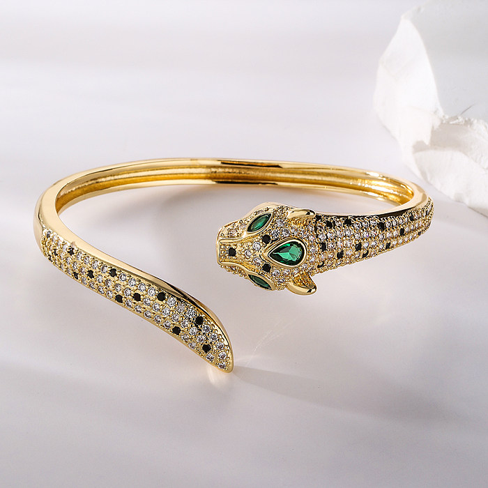 Moda animal leopardo cobre banhado a ouro zircão pulseira 1 peça