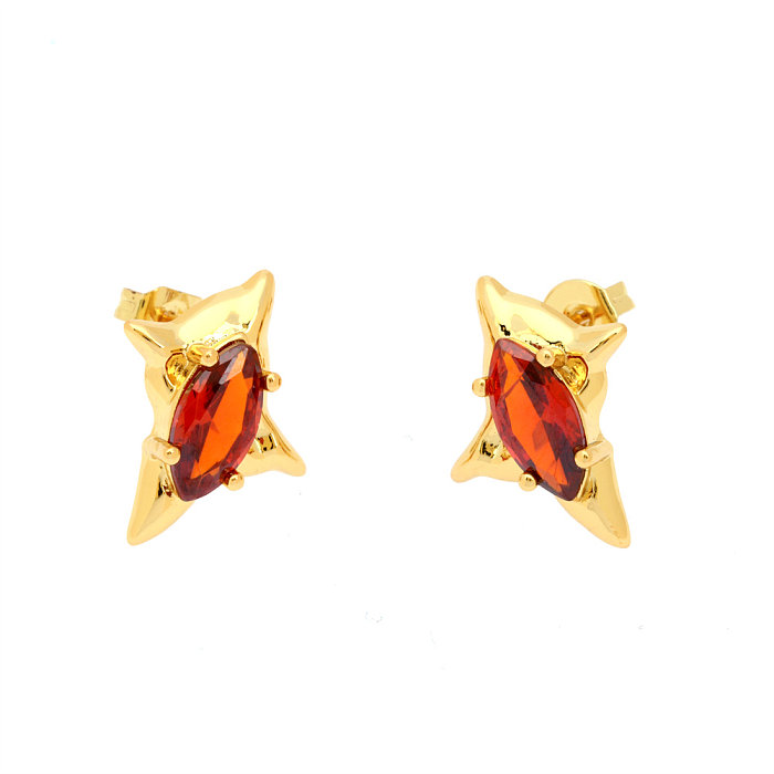 1 Paar luxuriöse Stern-Schmetterlings-Ohrstecker im IG-Stil mit Inlay-Kupfer-Zirkon-Vergoldung und 18-Karat-Vergoldung