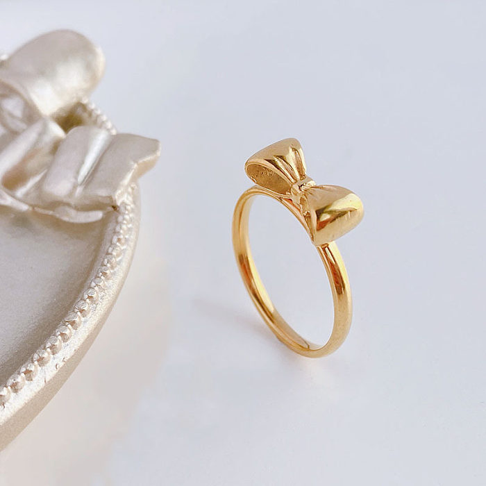 Simple Style Bow Knot Titanium Steel Plating 18K Gold Plated Rings