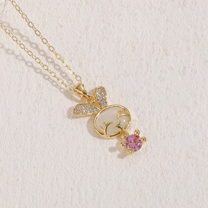 Elegant Basic Streetwear Rabbit Geometric Copper 14K Gold Plated Zircon Pendant Necklace In Bulk
