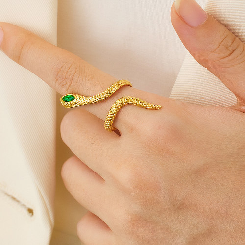 Offene Ringe im Schlangen-Stil im britischen Stil, Edelstahl, Titanstahl, Intarsien, künstliche Edelsteine, vergoldet